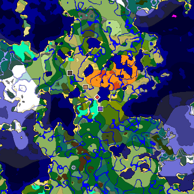 Predicted biome map of Java 1.18 seed -5938154528614289403 around estimated spawn