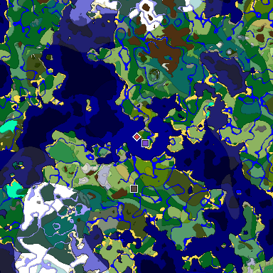 Predicted biome map of Java 1.18 seed -2867477851344704495 around estimated spawn