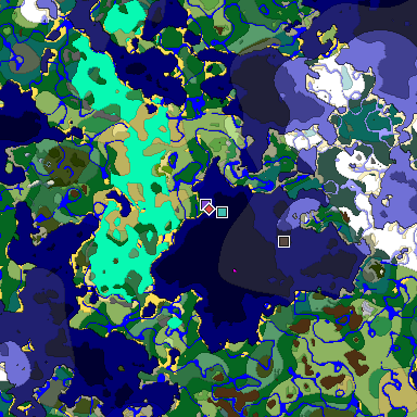 Predicted biome map of Java 1.18 seed 3214096495875798499 around estimated spawn