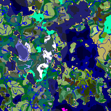 Predicted biome map of Java 1.18 seed 1245009516061721697 around estimated spawn