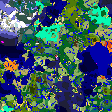 Predicted biome map of Java 1.18 seed 2762447762858742166 around estimated spawn