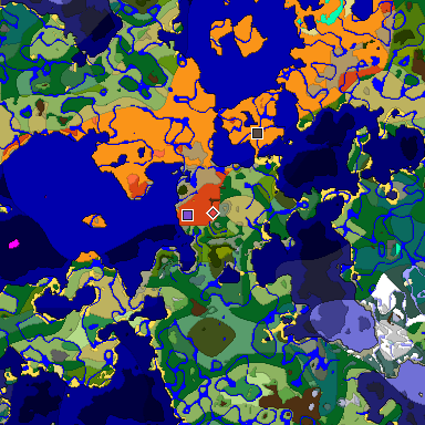 Predicted biome map of Java 1.18 seed 6105681777587906934 around estimated spawn