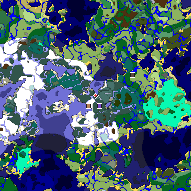 Predicted biome map of Java 1.18 seed 1120849730162351574 around estimated spawn