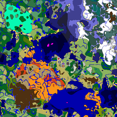 Predicted biome map of Java 1.18 seed -1586573065035404055 around estimated spawn