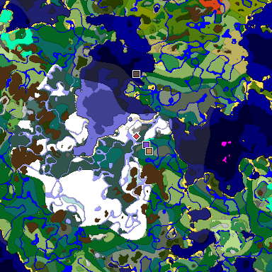 Predicted biome map of Java 1.18 seed 3018103957357721679 around estimated spawn