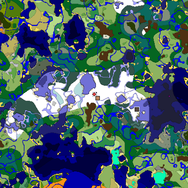 Predicted biome map of Java 1.18 seed -1460253873910663452 around estimated spawn