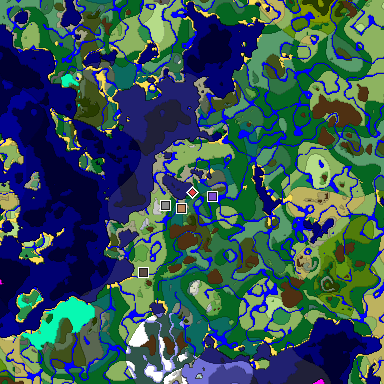 Predicted biome map of Java 1.18 seed 1545606221501951018 around estimated spawn