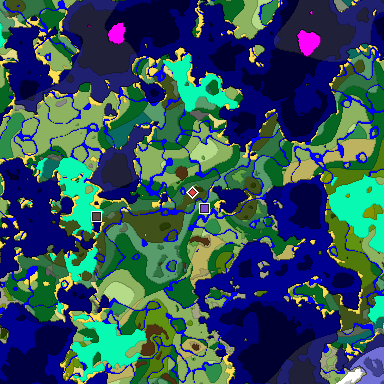 Predicted biome map of Java 1.18 seed -7765261375942010746 around estimated spawn