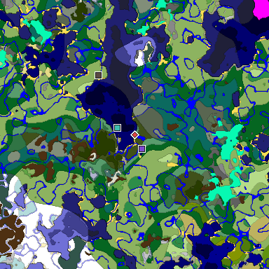 Predicted biome map of Java 1.18 seed 927733479248677643 around estimated spawn
