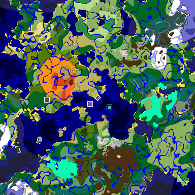 Predicted biome map of Java 1.18 seed -8820921848763977568 around estimated spawn