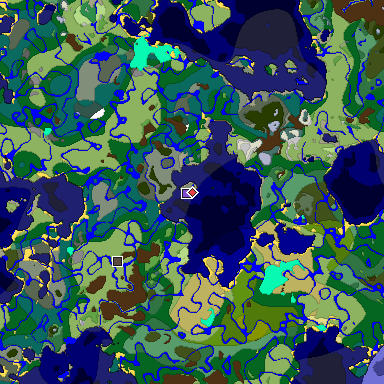 Predicted biome map of Java 1.18 seed -2685986980997086072 around estimated spawn