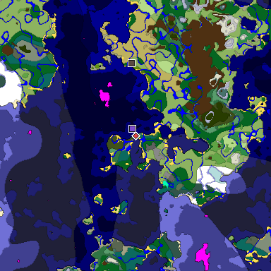 Predicted biome map of Java 1.18 seed 5041327583007259568 around estimated spawn