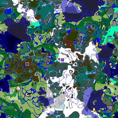 Predicted biome map of Java 1.18 seed -300045301201652188 around estimated spawn