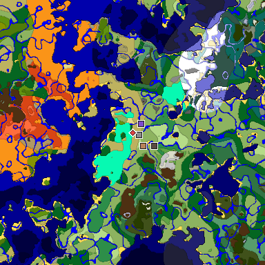 Predicted biome map of Java 1.18 seed -7740217781317230236 around estimated spawn