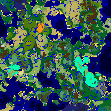 Predicted biome map of Java 1.18 seed 6906862160057028509 around estimated spawn