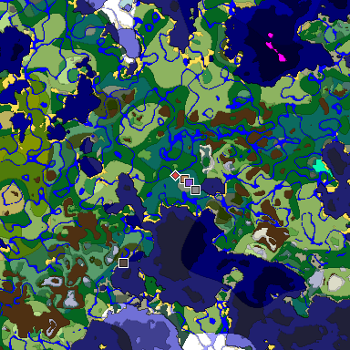 Predicted biome map of Java 1.18 seed -3120254283600889869 around estimated spawn