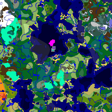 Predicted biome map of Java 1.18 seed -6415233869933696287 around estimated spawn