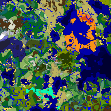 Predicted biome map of Java 1.18 seed -5563119469176502474 around estimated spawn