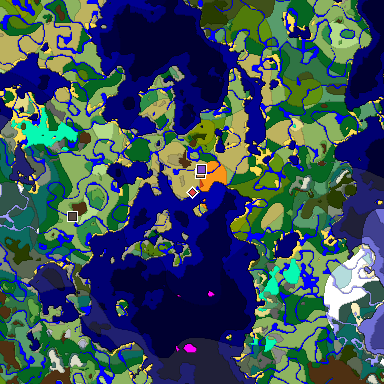Predicted biome map of Java 1.18 seed 3136405922130458893 around estimated spawn
