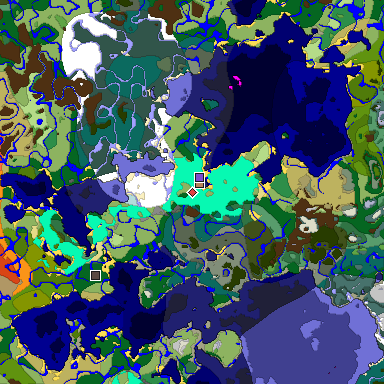 Predicted biome map of Java 1.18 seed 5318809490807151881 around estimated spawn