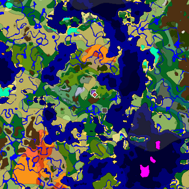 Predicted biome map of Java 1.18 seed 7845688912776804849 around estimated spawn