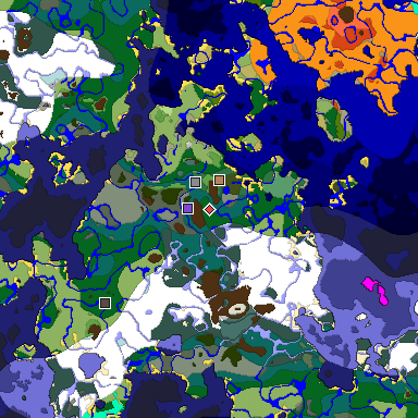Predicted biome map of Java 1.18 seed 8046805328963876989 around estimated spawn