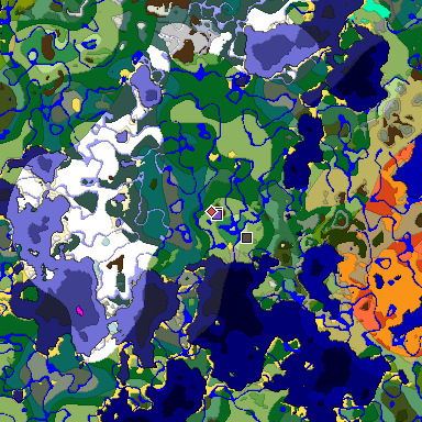 Predicted biome map of Java 1.18 seed 8076563699196604829 around estimated spawn