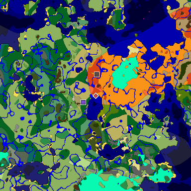 Predicted biome map of Java 1.18 seed -6341088857543112237 around estimated spawn