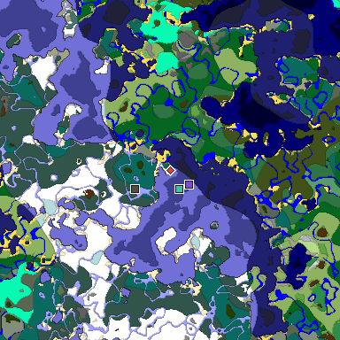 Predicted biome map of Java 1.18 seed -7843662095490453336 around estimated spawn