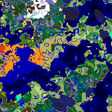 Predicted biome map of Java 1.18 seed 8802679991008045723 around estimated spawn