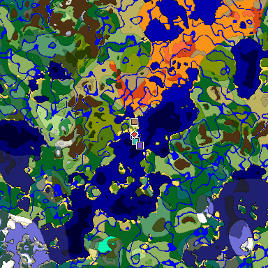 Predicted biome map of Java 1.18 seed 2643900930477228036 around estimated spawn