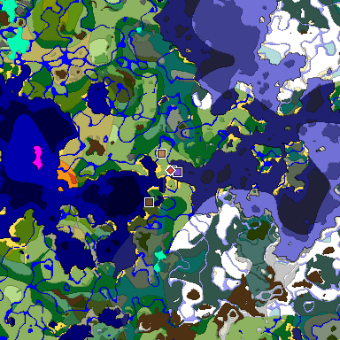 Predicted biome map of Java 1.18 seed -4608629830336389927 around estimated spawn