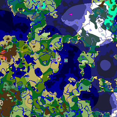 Predicted biome map of Java 1.18 seed 5624242081022363029 around estimated spawn