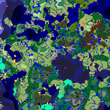 Predicted biome map of Java 1.18 seed -7336266759858095932 around estimated spawn