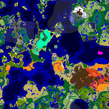 Predicted biome map of Java 1.18 seed -6449933708527349701 around estimated spawn