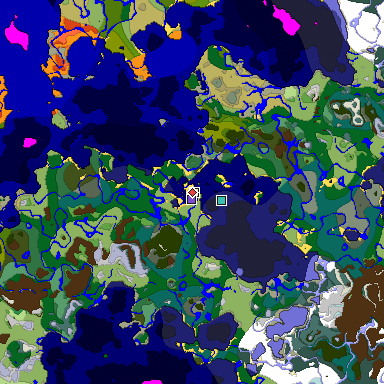 Predicted biome map of Java 1.18 seed -8460470462545102068 around estimated spawn