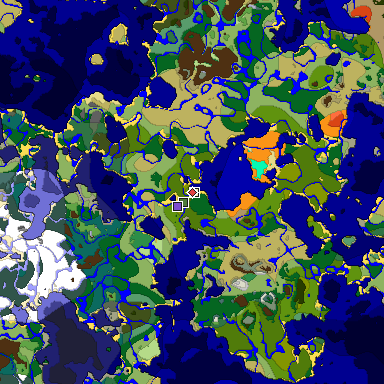 Predicted biome map of Java 1.18 seed 1116134728169265387 around estimated spawn