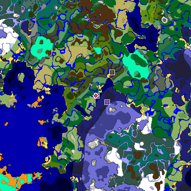 Predicted biome map of Java 1.18 seed 1780899543943319433 around estimated spawn