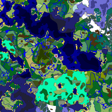 Predicted biome map of Java 1.18 seed -6606242208856640851 around estimated spawn