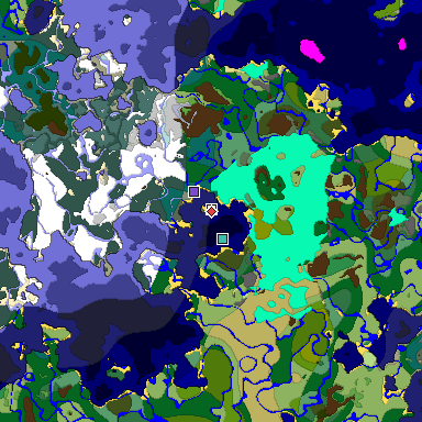 Predicted biome map of Java 1.18 seed 5552103725295487024 around estimated spawn