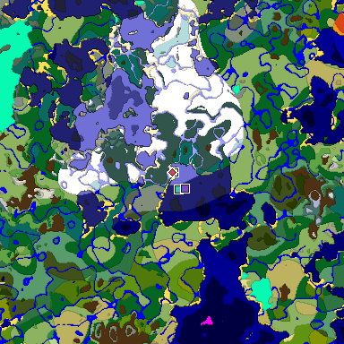 Predicted biome map of Java 1.18 seed -4412089031273970824 around estimated spawn
