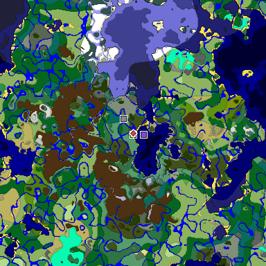Predicted biome map of Java 1.18 seed 3769769761313039577 around estimated spawn