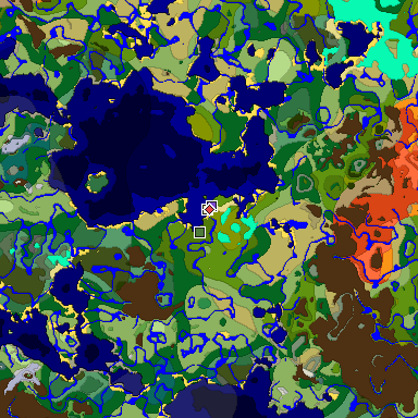 Predicted biome map of Java 1.18 seed 6649494304270294986 around estimated spawn