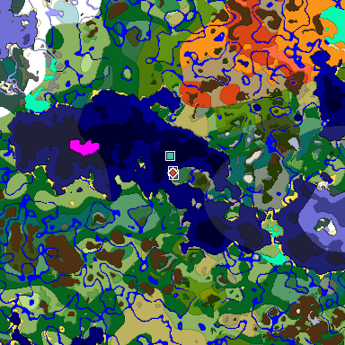 Predicted biome map of Java 1.18 seed 824199554788416422 around estimated spawn