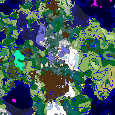 Predicted biome map of Java 1.18 seed -4489131692066528972 around estimated spawn