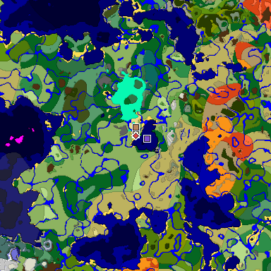 Predicted biome map of Java 1.18 seed 8475557574198069921 around estimated spawn