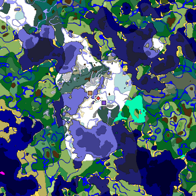 Predicted biome map of Java 1.18 seed 8268317001941803539 around estimated spawn