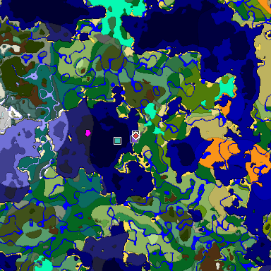 Predicted biome map of Java 1.18 seed -484604373622063504 around estimated spawn