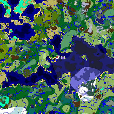 Predicted biome map of Java 1.18 seed -8635411525434168301 around estimated spawn