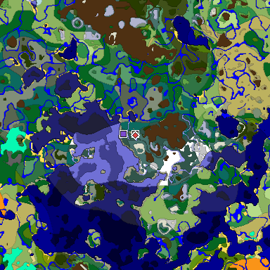 Predicted biome map of Java 1.18 seed -4921408656830382420 around estimated spawn